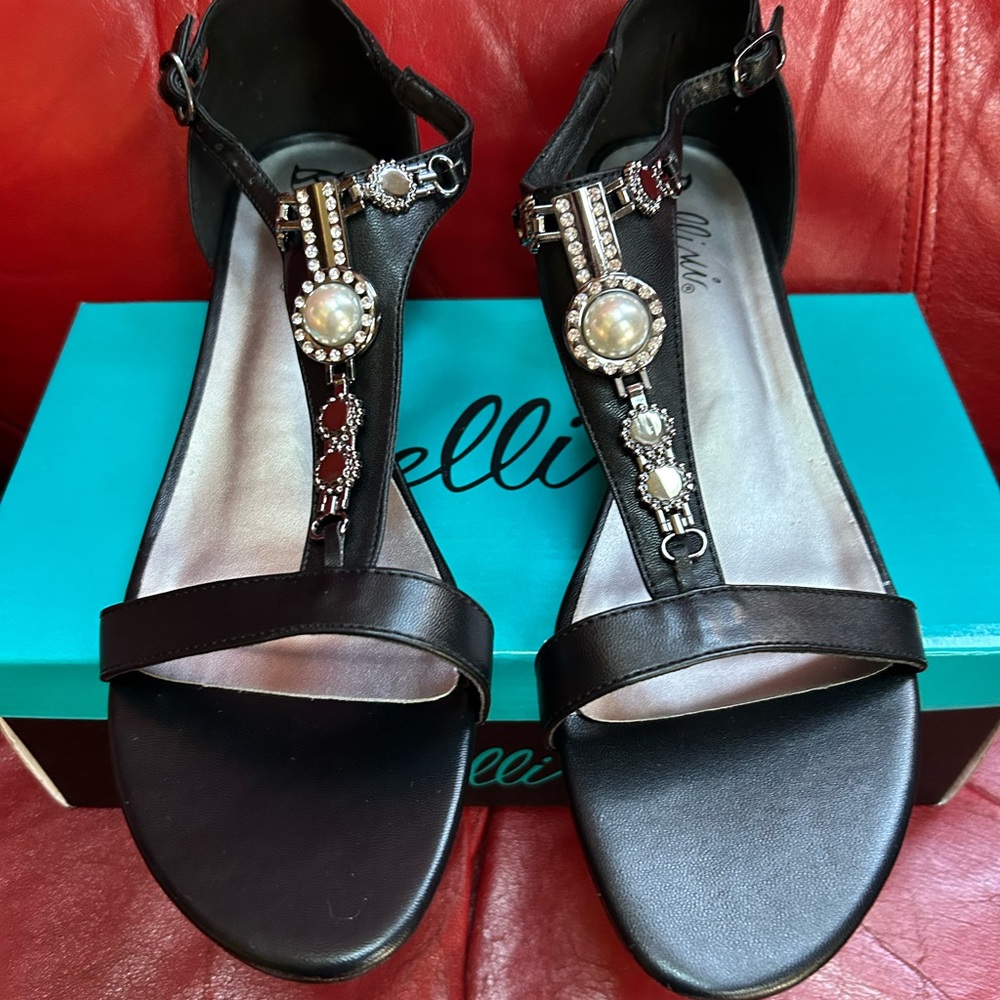 *SIZE CORRECTION* Bellini Lynn Black Jeweled Dress Sandals Sz 12M